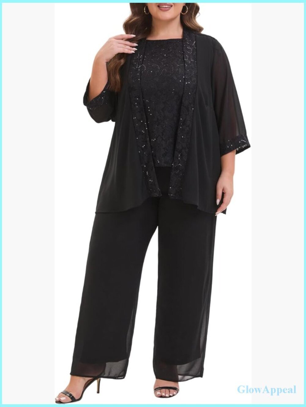 Plus Size 3 Piece Mother of Bride Pant Suit Set Lace Jacket Vest Chiffon Formal
